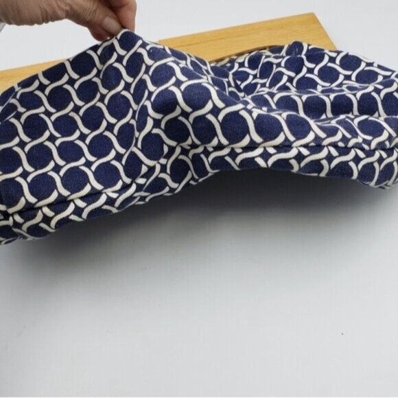 Old Navy Retro Style Wood handle Clutch Navy Blue Off White - Picture 5 of 15